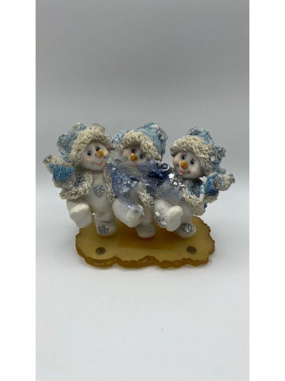 Vintage Snowman Trio Figurine On Resin Base